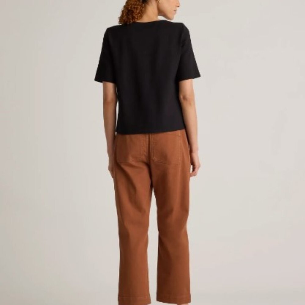 Quince Ultra-Stretch Ponte Short Sleeve Top Black M - Picture 3 of 3